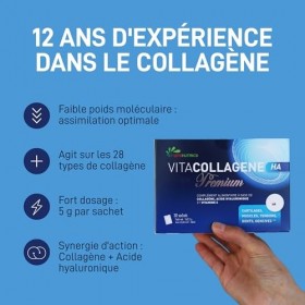 Vitanutrics - VITACOLLAGENE HA Premium - Cartilages, Muscles, Tendons, Dents, Gencives - Enrichi en Collagène, Acide Hyaluron