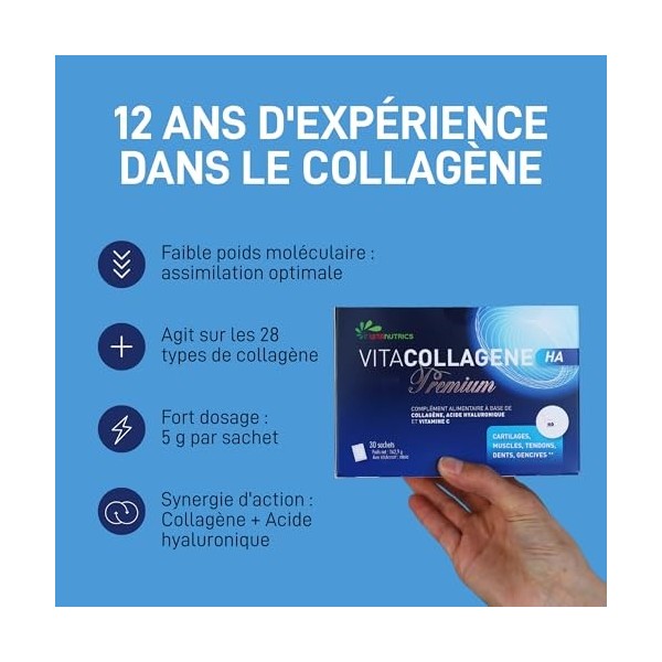 Vitanutrics - VITACOLLAGENE HA Premium - Cartilages, Muscles, Tendons, Dents, Gencives - Enrichi en Collagène, Acide Hyaluron