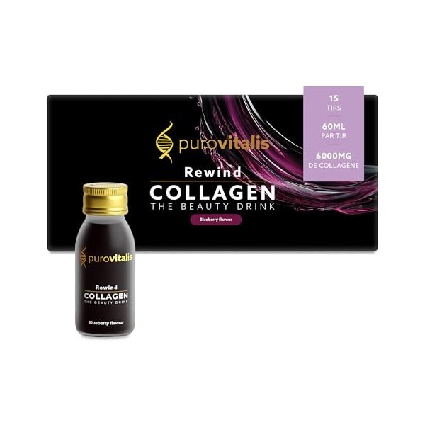 PUROVITALIS Collagène Boviné Hydrolysé Liquide 6000mg, 15 fioles x 60ml, Supplément à Haute Biodisponibilité pour la Peau, le