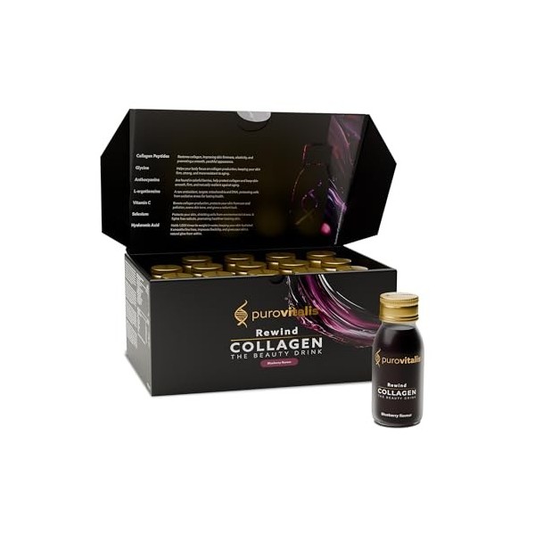 PUROVITALIS Collagène Boviné Hydrolysé Liquide 6000mg, 15 fioles x 60ml, Supplément à Haute Biodisponibilité pour la Peau, le