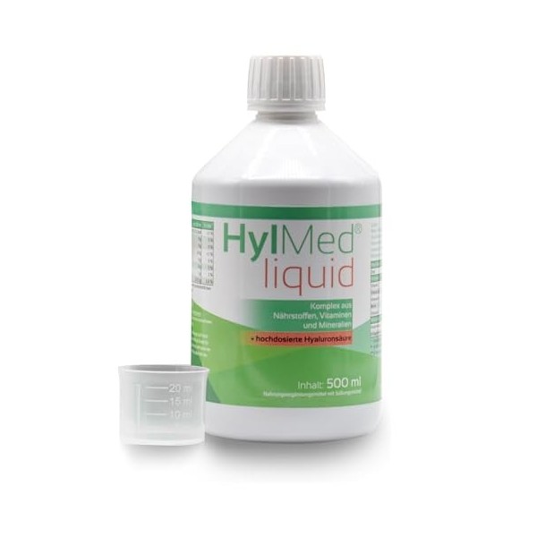 HylMed HA liquide, boisson hyaluronique hautement dosée avec collagène, zinc, vitamines A, C, B2, B3, biotine en 50 jours Aci...