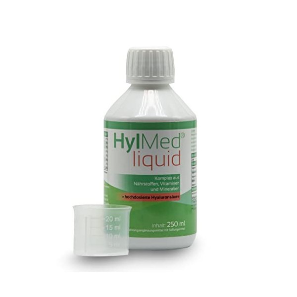 HylMed HA liquide, boisson hyaluronique hautement dosée avec collagène, zinc, vitamines A, C, B2, B3, biotine en 50 jours Aci...