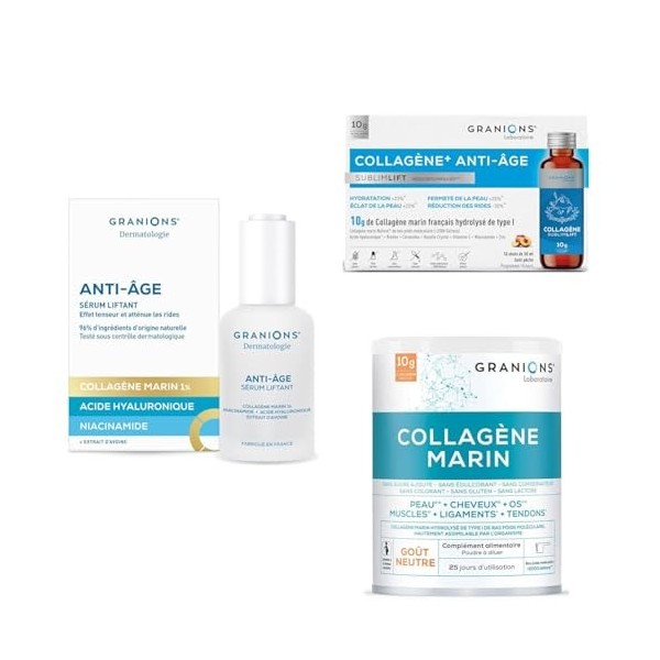 Cure Global Jeunesse - SERUM 30 mL + COLLAGENE SHOTS PECHE - COLLAGENE MARIN POUDRE GOUT NEUTRE - Collagene Marin - Collagene