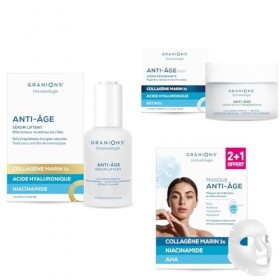 Skincare Night Routine - GRANIONS - SERUM 30mL + CREME DE NUIT 50 mL + MASQUE 2+1 OFFERT - Collagene et Acide Hyaluronique - 