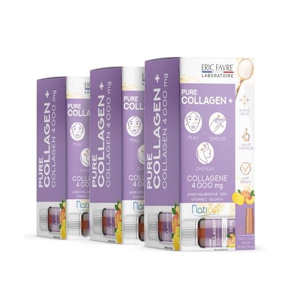 PURE COLLAGEN + Programme 30J - Cheveux Soyeux, Peau Ferme & Ongles Brillants - Assimilation Rapide, Contribue au Maintien d’