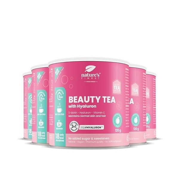 Natures Finest by Nutrisslim Beauty Tea avec Acide Hyaluronique, Biotine et Vitamine C - Mélange Naturel au Goût Délicat, Fa