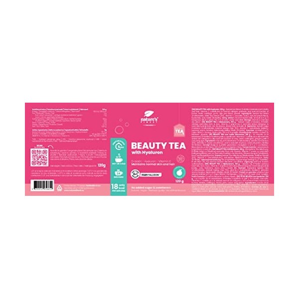 Natures Finest by Nutrisslim Beauty Tea avec Acide Hyaluronique, Biotine et Vitamine C - Mélange Naturel au Goût Délicat, Fa