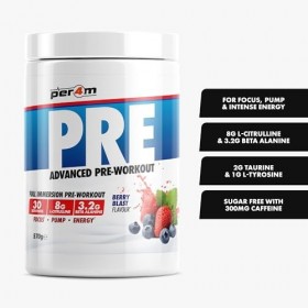 Per4m Pré-Entraînement Stimulant Berry Blast 570g – Pré-workout stimulant goût explosion de baies pour l’énergie et la concen