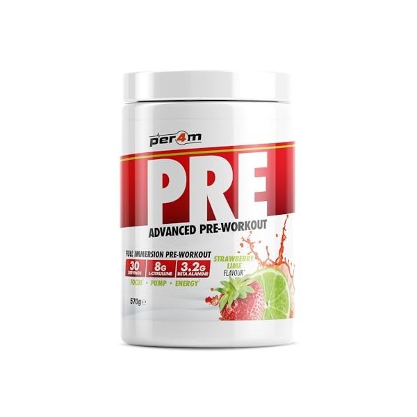 Per4m Pré-Entraînement Stimulant Fraise Citron Vert 570g – Pré-workout stimulant goût fraise citron vert pour une performance