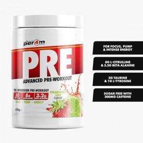Per4m Pré-Entraînement Stimulant Fraise Citron Vert 570g – Pré-workout stimulant goût fraise citron vert pour une performance
