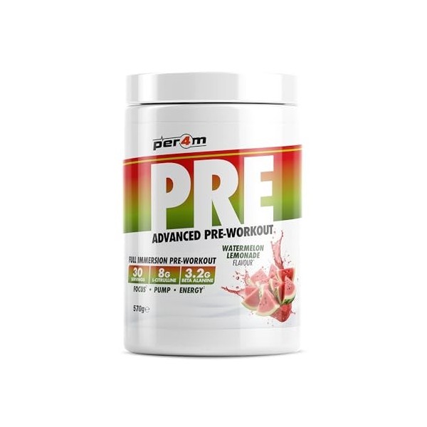 Per4m Pré-Entraînement Stimulant Pastèque Citronnade 570g – Pré-workout stimulant goût pastèque citronnade pour une énergie e