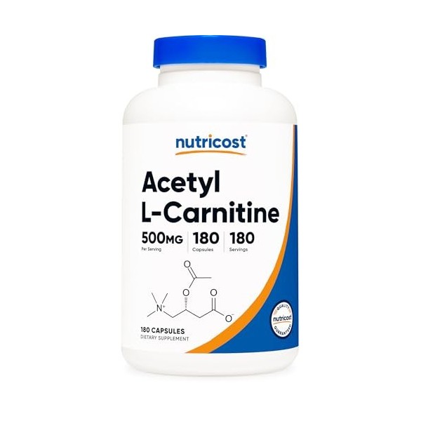 Nutricost Acétyl L-Carnitine 500 mg, 180 gélules - Sans OGM et sans gluten