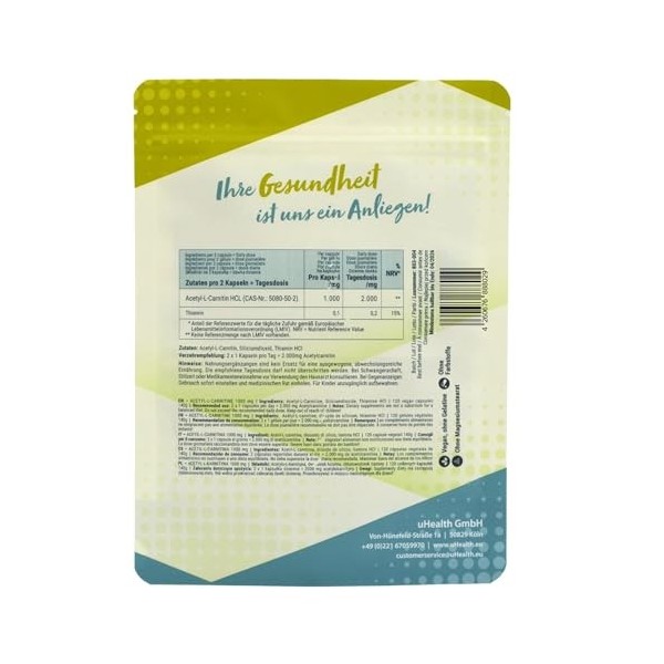 ACETYL-L-CARNITINE 1000 mg en gélules végétales avec thiamine