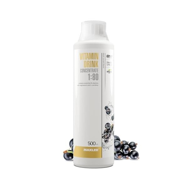 Maxler Vitamin Drink Concentrate 1:80 - Pêche-Fruit de la Passion - 500 ml - Combinaison hautement concentrée de vitamines B,