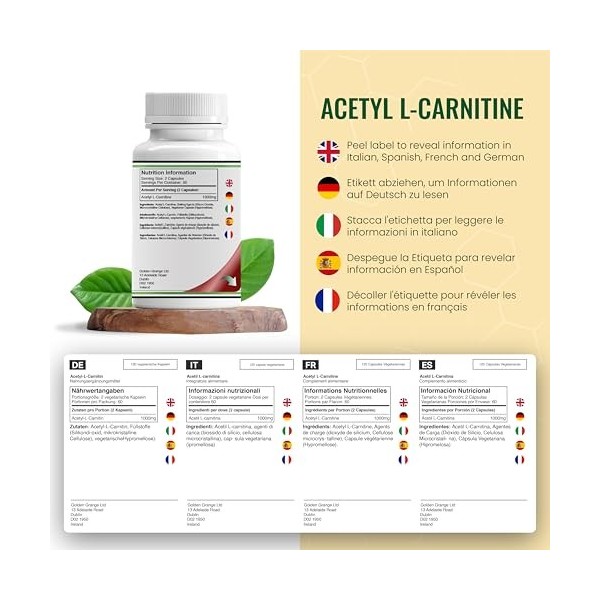 DW L Carnitine Capsules | 120 Supplements Acetyl L-Carnitine Haute Teneur - 1000 mg par Portion | Sans OGM Sans Gluten | Fabr...