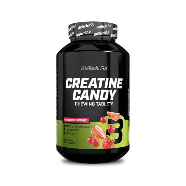 BioTechUSA Creatine Candy | Comprimés à croquer fruités contenant 3 g de monohydrate de créatine micronisée | Stimulant de la