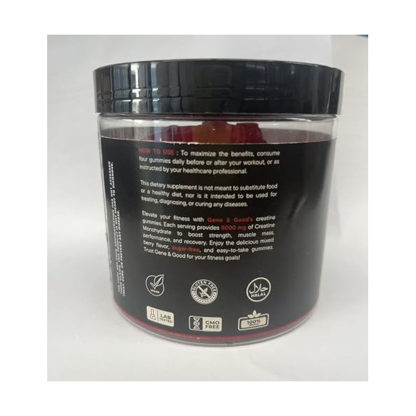 Gene & Good® Créatine Monohydrate 5000mg- 2X120 Végétalien Creatine Gummies, Halal - Arôme Naturel De Baies, Prise Masse Musc...