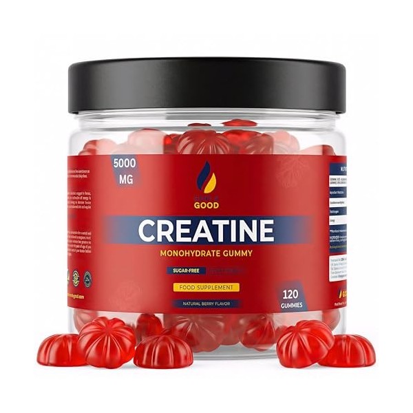 Gene & Good® Créatine Monohydrate 5000mg- 2X120 Végétalien Creatine Gummies, Halal - Arôme Naturel De Baies, Prise Masse Musc...