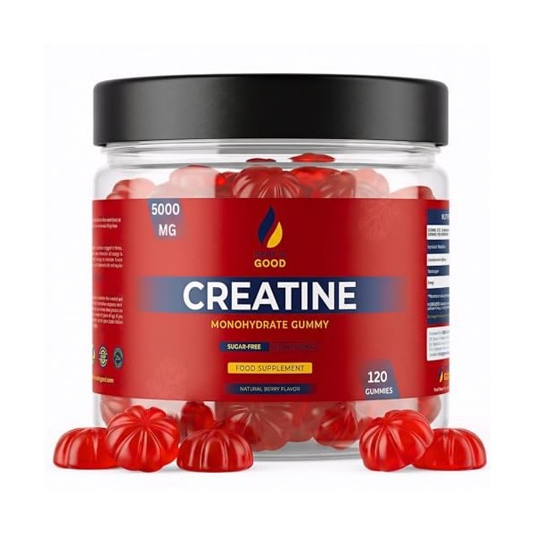 Gene & Good® Créatine Monohydrate 5000mg- 2X120 Végétalien Creatine Gummies, Halal - Arôme Naturel De Baies, Prise Masse Musc...