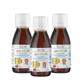 SPECIAL KID CALCIUM, VITAMINES D3 & B12 - Croissance & Développement Osseux - Solution Buvable 125 ml - Goût Fraise - Bouchon...