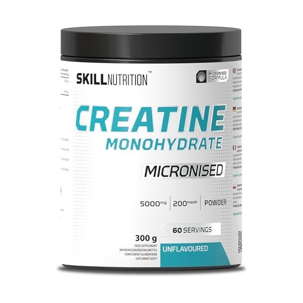 SKILL Nutrition Creatine - 300g | Créatine Monohydrate Micronisée pour une Meilleure Absorption et Performance | Soutient la 
