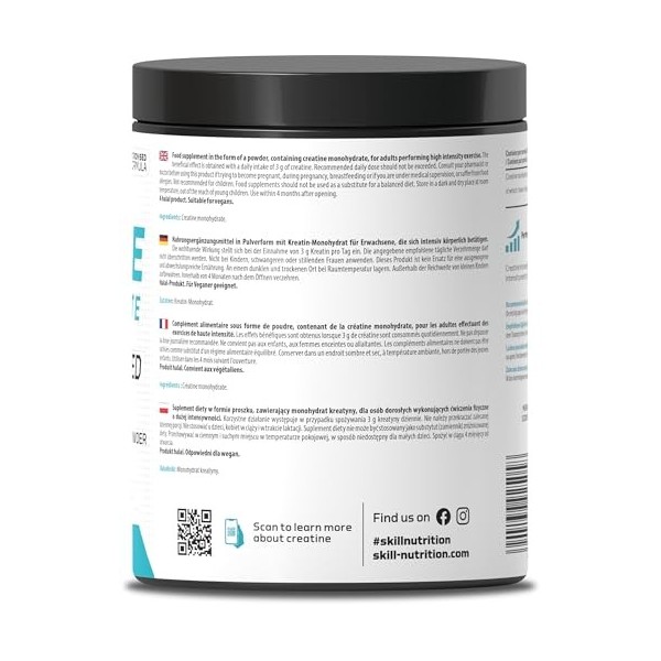 SKILL Nutrition Creatine - 300g | Créatine Monohydrate Micronisée pour une Meilleure Absorption et Performance | Soutient la 