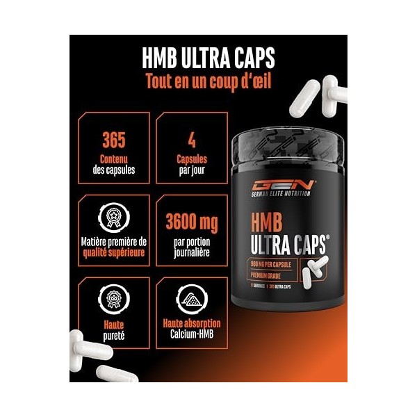 HMB Ultra Caps - 365 gélules - Hautement dosées avec 3600 mg de β-hydroxy-β-méthylbutyrate de calcium pur HMB de calcium pa
