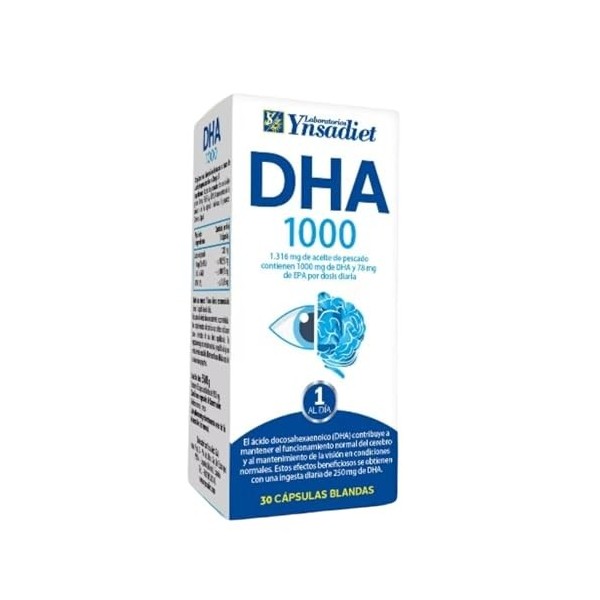DHA 1000 Omega 3 Complément alimentaire pour la santé cérébrale et oculaire 30 gélules Ynsadiet