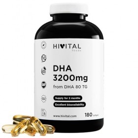 DHA 3200 mg. 180 capsules pour 2 mois de traitement. Avec de lHuile de Poisson Naturelle sous forme de Triglycéride. 100% Na