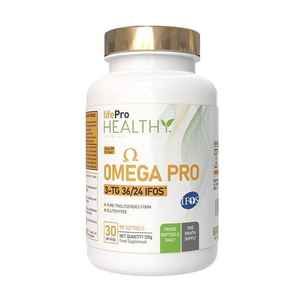 Omega 3 Capsules IFOS 3000mg avec Vitamine E, 30-90 portions - Life Pro Healthy, 35% EPA et 25% DHA, 3000mg par dose journali