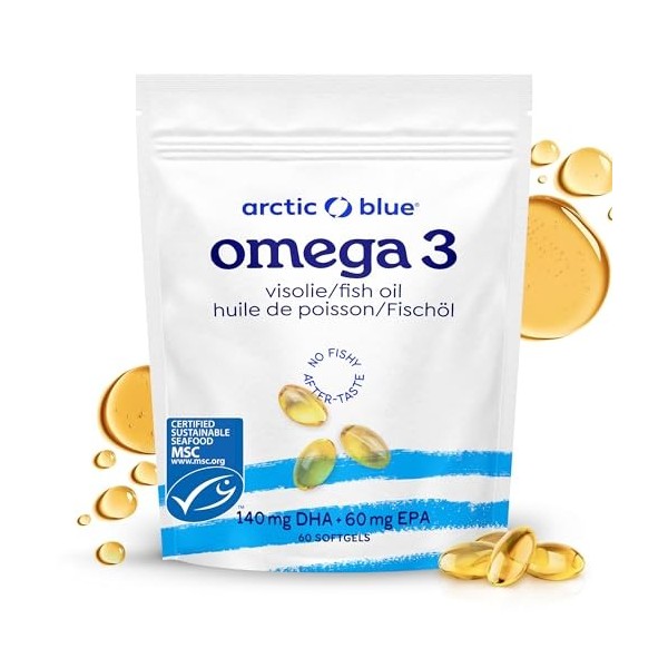 Arctic Blue Oméga-3 Poisson Sauvage 60 Capsules — 1 400 mg Huile de Poisson 280 mg de DHA + 115 mg d’EPA — Forme Triglycéri
