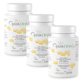 OPTIM DHAlg Pack 3 x 60 Gélules Oméga 3 DHA Vegan 250 mg | Huile de microalgues Schizochytrium | Sans poisson | Vegan Society...