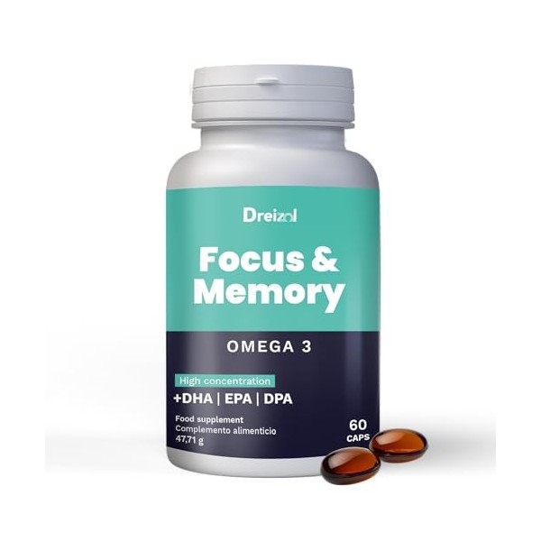 Dreizol by Brudy Lab Focus & Memory – Nootropique Concentré - Oméga 3 riche en DHA, EPA et DPA - Vitamine A, lutéine et zéaxa