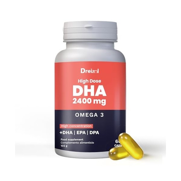 Brudy Lab Dreizol Omega 3 DHA 1500 avec EPA et DPA + Manganèse, Zinc et Cuivre - Haute Concentration - Renforce les Tissus Oc...