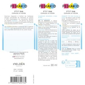 PEDIAKID - PTIT DHA Cerveau & Vision - Favorise le développement des fonctions cognitives et de la vision - Riche en DHA do DHA