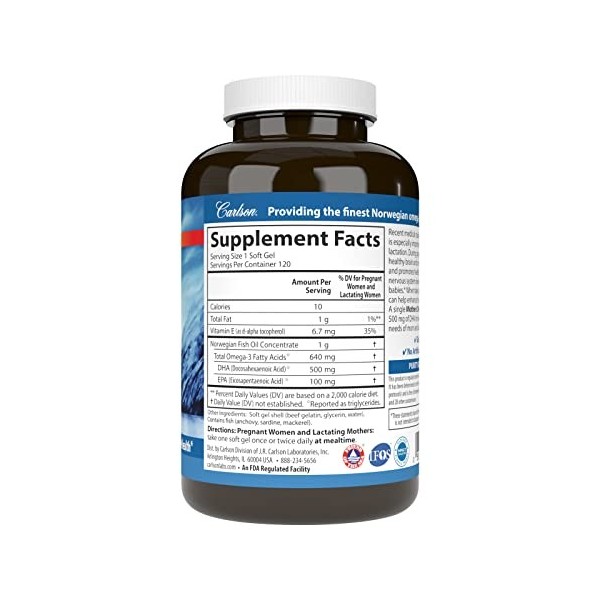 Carlson Mothers DHA, 500 mg DHA, Supports Mom & Baby, 60 Soft Gels DHA
