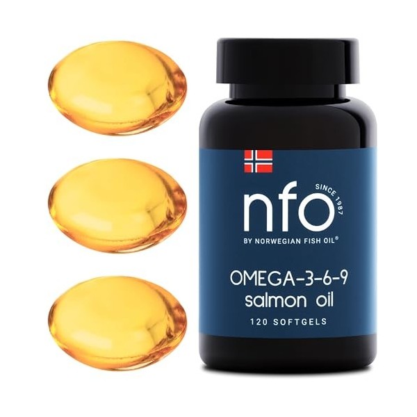 NFO OMEGA 3 6 9 HUILE DE SAUMON [120 petites gélules] Norvégiennes huile de poisson Omega 3 6 9 de saumon avec EPA, DHA, DPA 