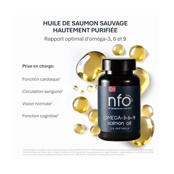 NFO OMEGA 3 6 9 HUILE DE SAUMON [120 petites gélules] Norvégiennes huile de poisson Omega 3 6 9 de saumon avec EPA, DHA, DPA 