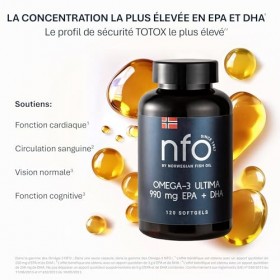 NFO OMEGA 3 ULTIMA [120 Gélules] Huile de poisson Omega 3 norvégienne à concentration maximale en Omega 3 DHA EPA en triglycé