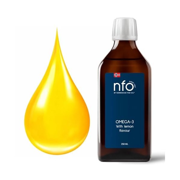 NFO OMEGA 3 HUILE CITRON [250 ml] Huile de poisson Omega 3 liquide hautement dosée de Norvège en triglycérides, avec EPA DHA,