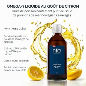 NFO OMEGA 3 HUILE CITRON [250 ml] Huile de poisson Omega 3 liquide hautement dosée de Norvège en triglycérides, avec EPA DHA,