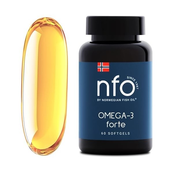 NFO Omega-3 Forte Huile de poisson avec gélatine de poisson oméga-3 à base de poisson | Formule marine pure | Teneur élevée e