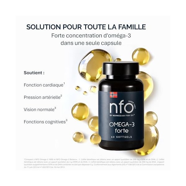 NFO Omega-3 Forte Huile de poisson avec gélatine de poisson oméga-3 à base de poisson | Formule marine pure | Teneur élevée e