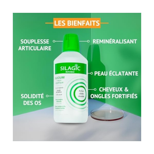 Lot x2 SILAGIC - Solution Buvable au Silicium dorigine Organique, Ortie, Bambou & Manganèse - Maintient une Ossature Solide ...