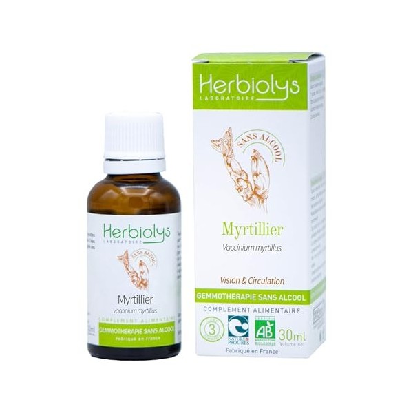 Macérat De Bourgeon Bio | Sans Alcool | Gemmothérapie | 30 ml | Herbiolys Myrtillier Huiles de cassis