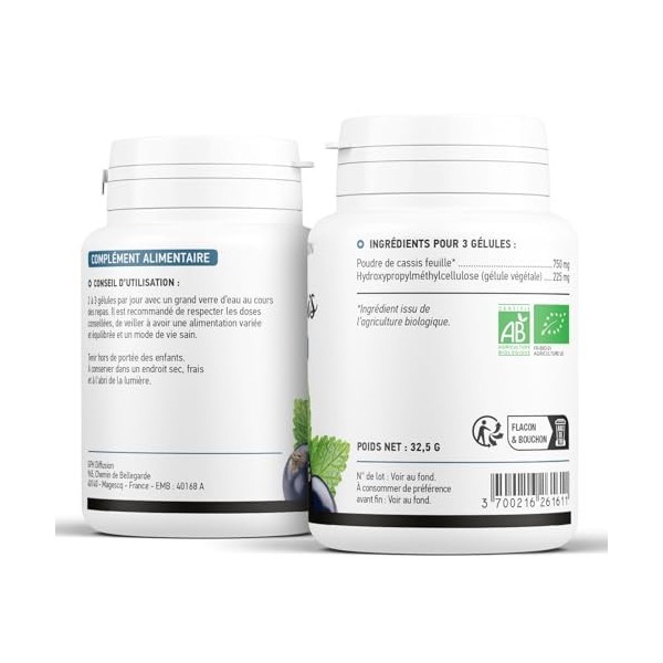 Cassis Feuille BIO | Origine FRANCE | 250 mg | 100 Gélules Végétales