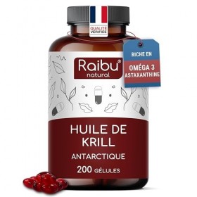 Huile de Krill d’Antarctique 200 Gélules - Riche en Astaxanthine, acides gras Oméga 3 EPA & DHA , 6 & 9 et Phospholipides - 