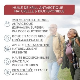 Huile de Krill d’Antarctique 200 Gélules - Riche en Astaxanthine, acides gras Oméga 3 EPA & DHA , 6 & 9 et Phospholipides - 