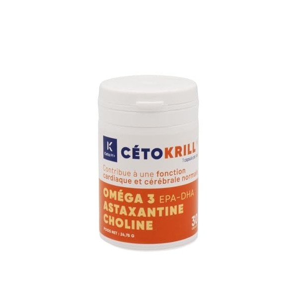 CETOKRILL® Huile de Krill 590 mg – Oméga-3 EPA DHA, Phospholipides, Choline & Astaxanthine – Cerveau, Cœur & Vision – 30 Caps