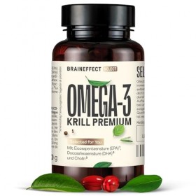 BRAINEFFECT Capsules Premium Oméga 3 à l’huile de krill | 100% huile de krill non diluée | Astaxanthine EPA DHA Choline | S